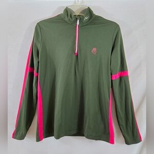 KJUS Women's Olive Green Pink Race Midlayer Half-Zip Athletic Ski Top Size 40/L